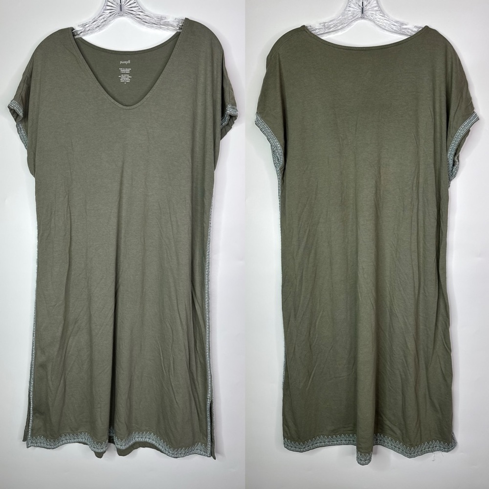 Pure Jill Olive Green Embroidered Caftan Dress Size Medium